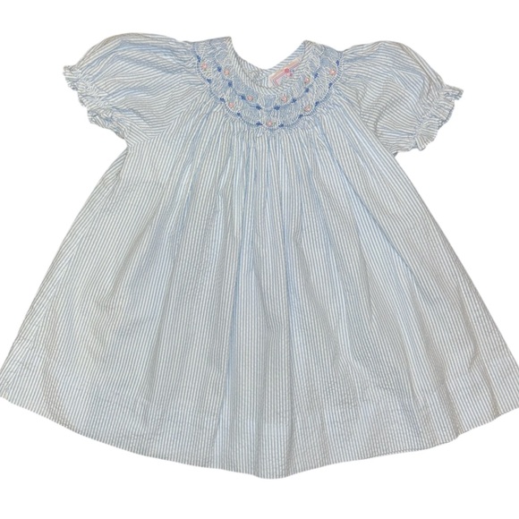Petit Ami Other - Petit Ami Blue and White Striped, Hand-knotted Baby Dress